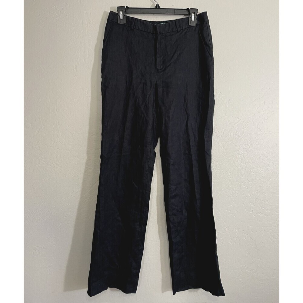Lauren Ralph Lauren Womens Petite Linen Trousers Black Size 6P Old Money Capsule